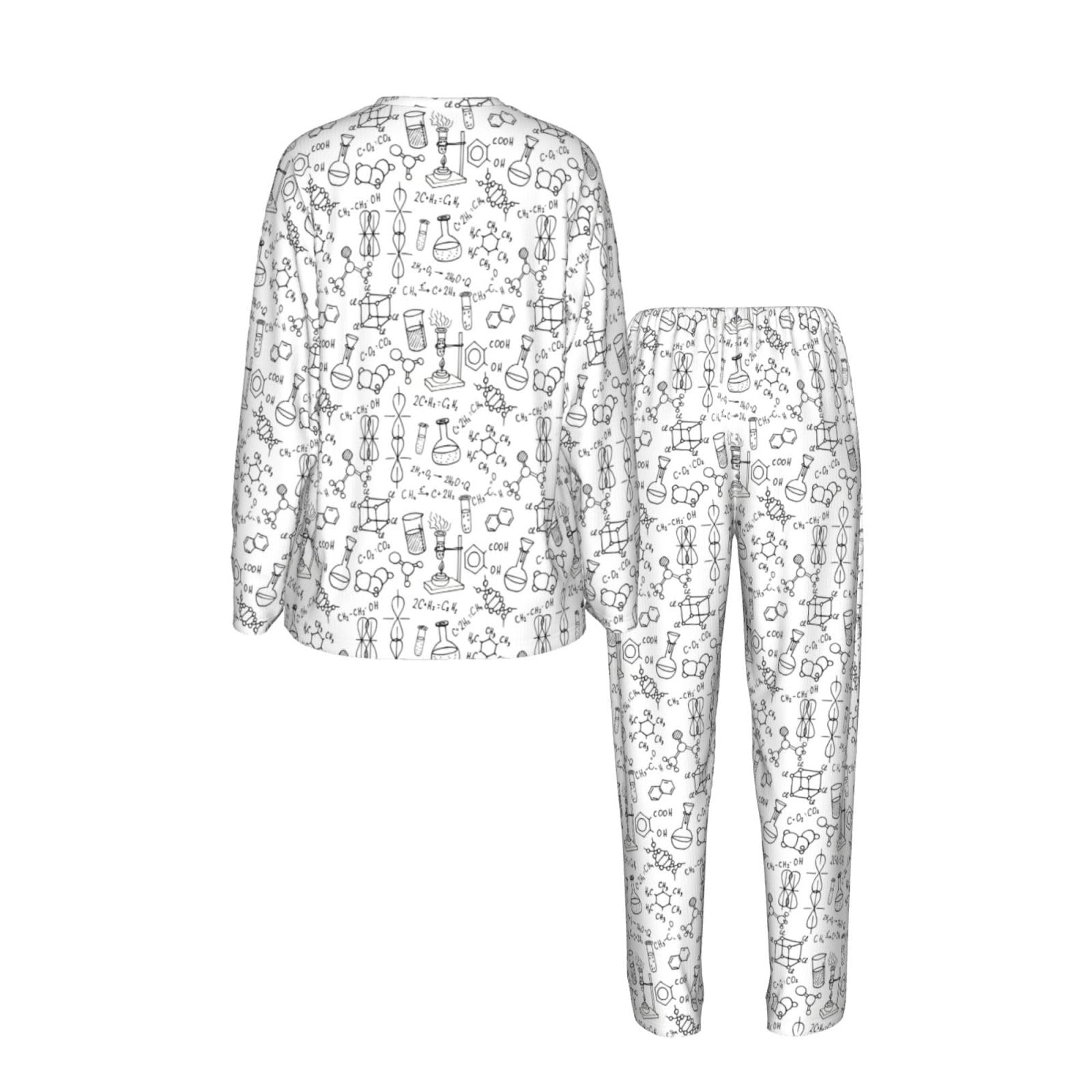 Chemistry Stampa Stampa Donna Manica Lunga Set Pigiama Corrispondente Morbido Elastico Coulisse Casual Daywear
