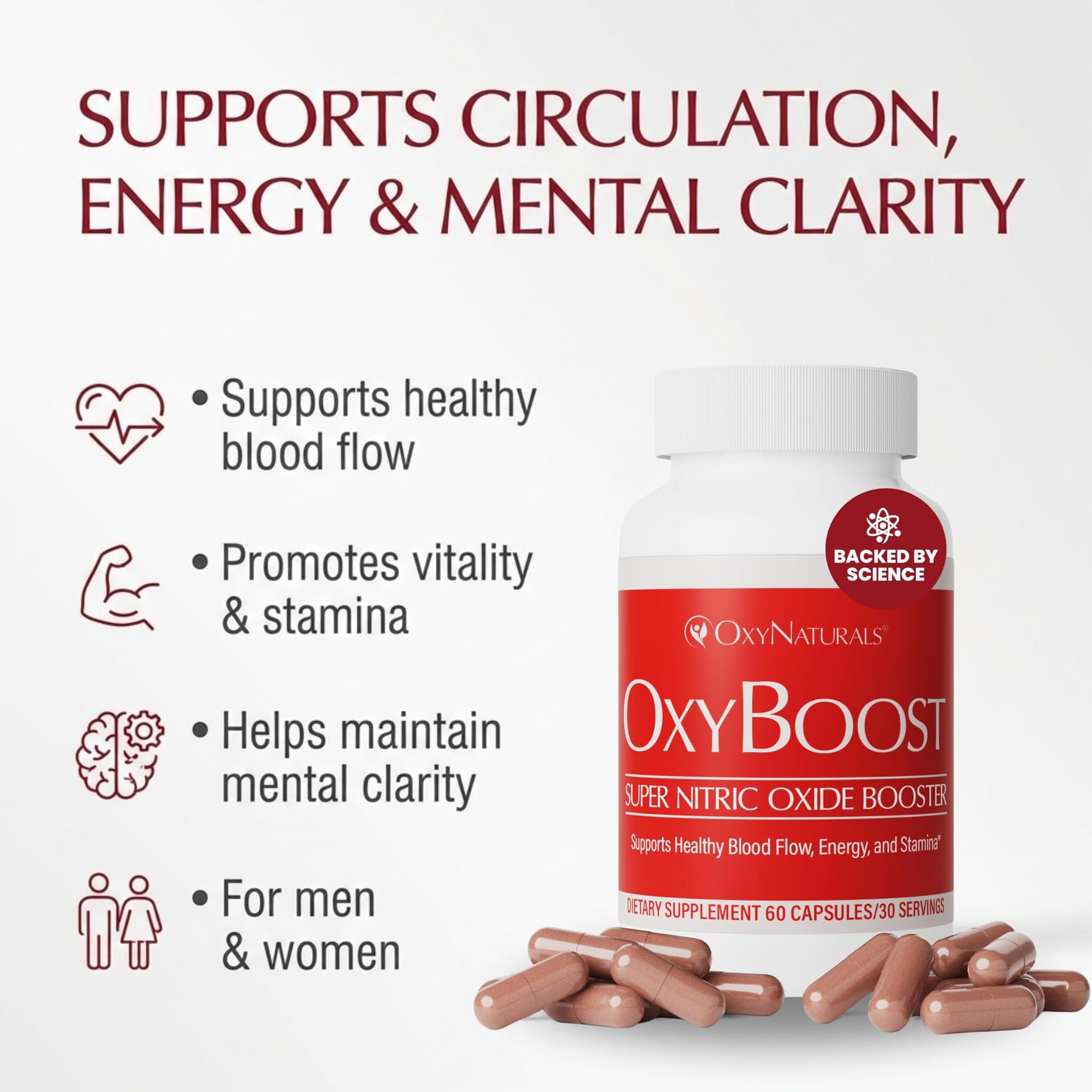 **OxyBoost Nitric Oxide Booster Capsules for Men and Women | L-Citrulline, Beetroot Powder and ViNitrox for Circulation Support and Energy | 60 Capsules | Made in USA** — Amazon image 4