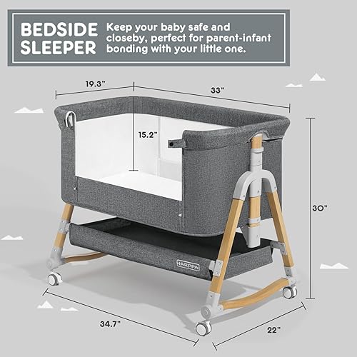 Miniatura 4 de HARPPA Moisés para bebé (cambiador de pañales + mosquitero incluido), cuna ajustable con almacenamiento para recién nacidos, cuna portátil con