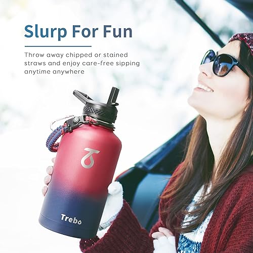 Miniatura 6 de Trebo Tapa para botella de agua con popotes de repuesto para botellas de 32 onzas, 40 onzas, 64 onzas, 87 onzas, 128 onzas de boca