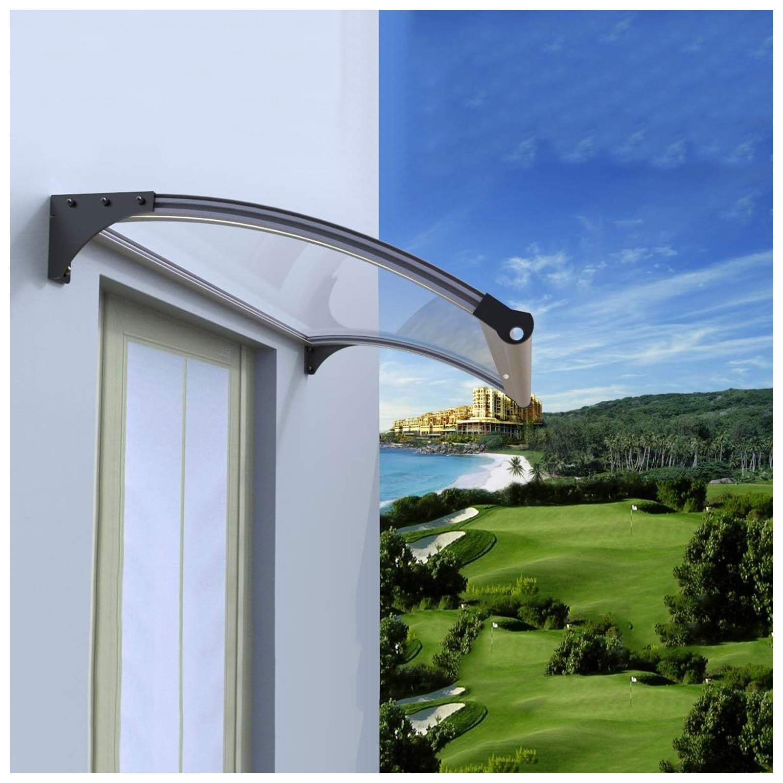 GJMSSMY Polycarbonate Door Canopy with Aluminum Edge WeatherResistant Entrance Awning for Rain Snow & UV Protection Brown 100x160cm (39x63in)