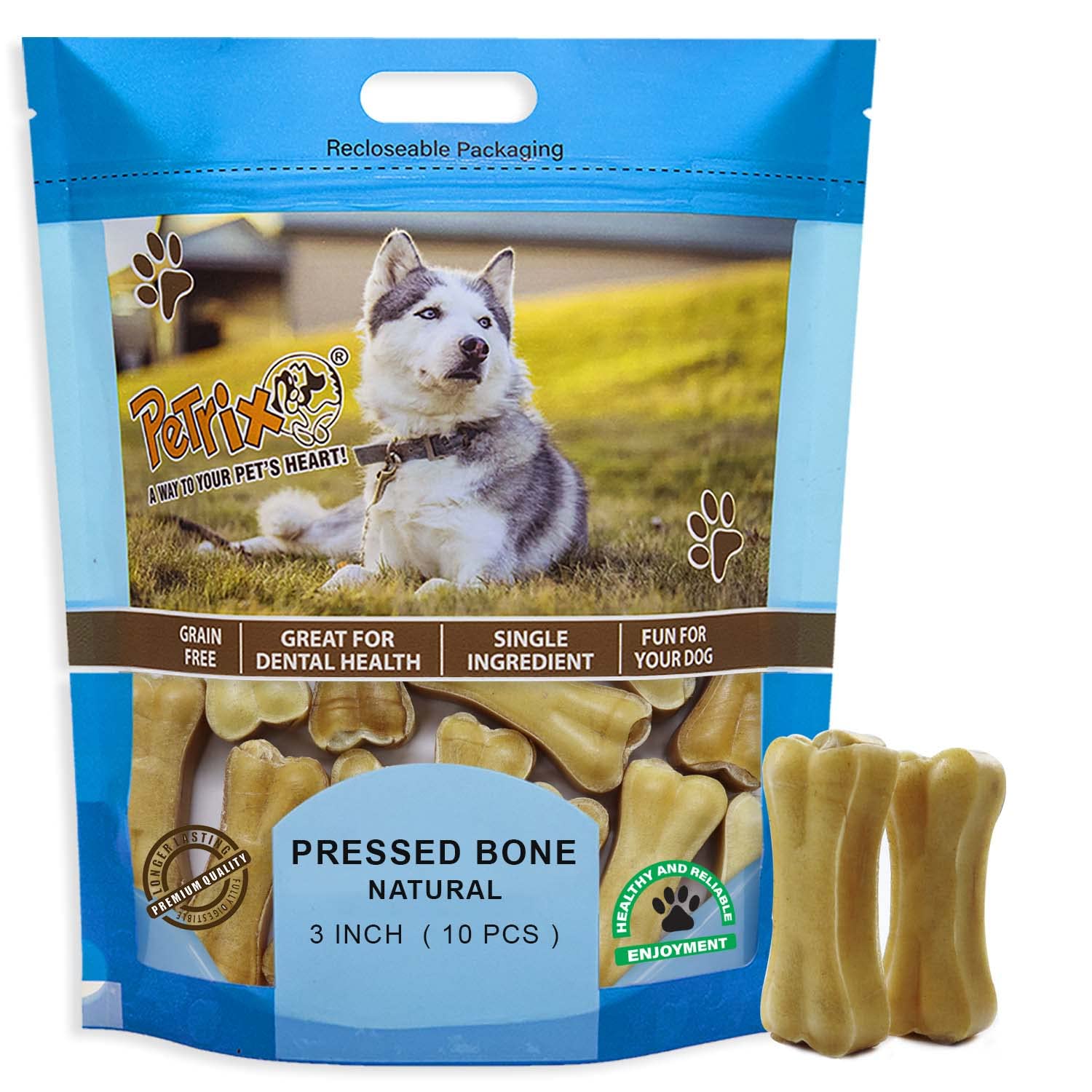Petrix Dog Chew Bones: 3 Inches Natural Premium Pressed Bone Rawhide Chews for Small, Medium and Large Dogs | Makes Teeth & Gums Healthy | Long Lasting Dog Treats(Pack of 10 Piece) (B0BTSQ8Q59) Amazon Price History, Amazon Price Tracker