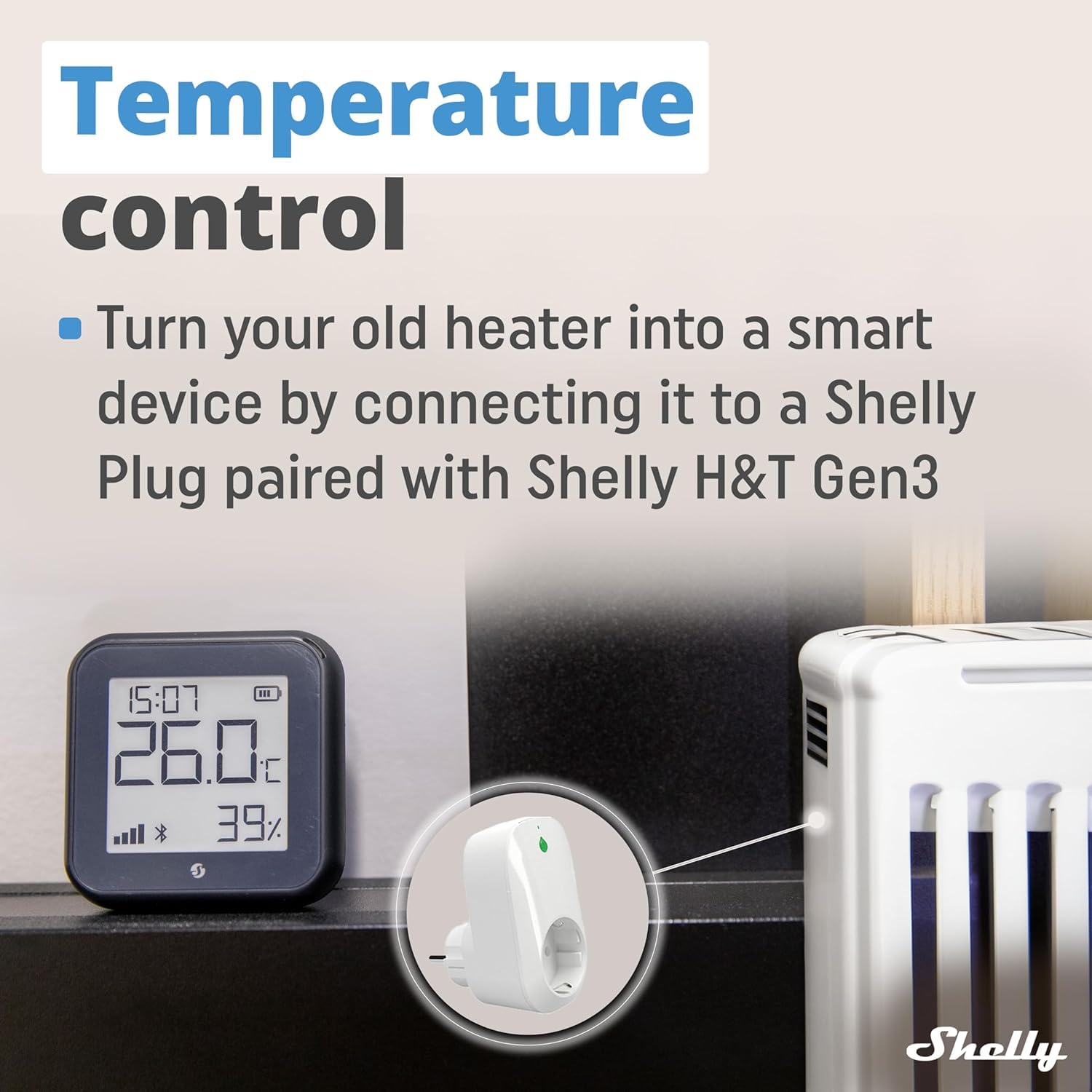 Shelly H&T Gen 3 Lot de 2 capteurs de température et d'humidité Wi-Fi et Bluetooth - Automatisation domestique - Pas de hub nécessaire - Longue durée de vie de la batterie - Montage mural