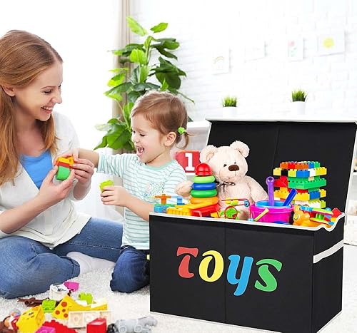 Miniatura 3 de VICTORICH Caja de juguetes de 100 litros, contenedores de almacenamiento plegables resistentes con tapas, cajas organizadoras de almacenamiento de