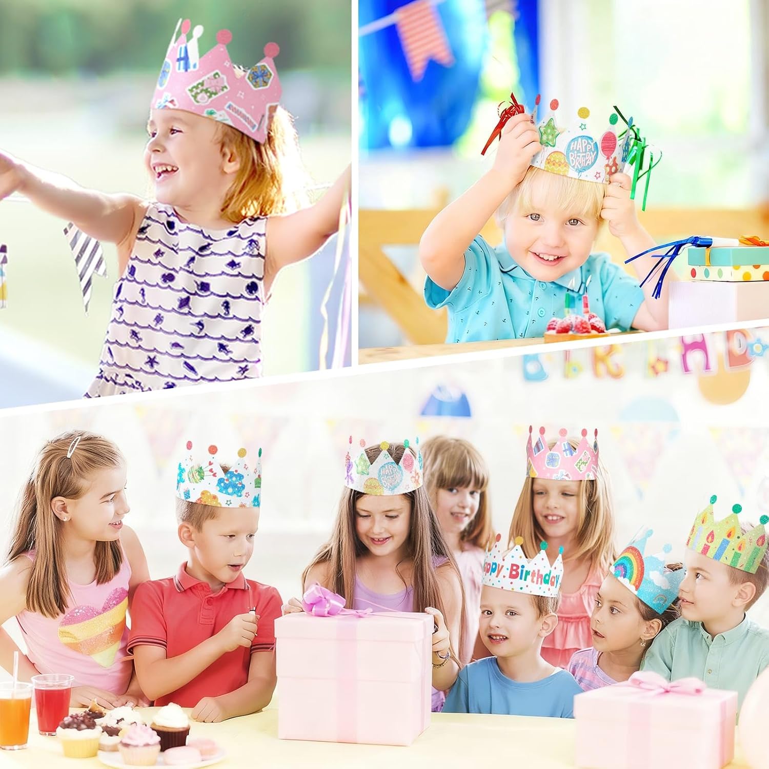 WERNNSAI Birthday Crowns -12PCS Birthday Party Hats with Elastic Band For Family Classroom Party Supplies Colorful Colorful Paper Party Hats