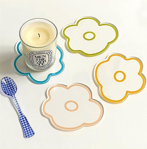 Miniatura 6 de Posavasos de acrílico transparente con forma de flor, posavasos de acrílico, decoración del hogar, adornos decorativos (amarillo)