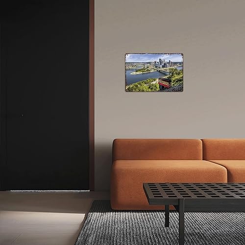 Miniatura 7 de Letrero de metal con diseño de horizonte de Pittsburgh con inclinación Duquesne, diseño retro de ciudad, para hombre, cueva, bar, garaje,