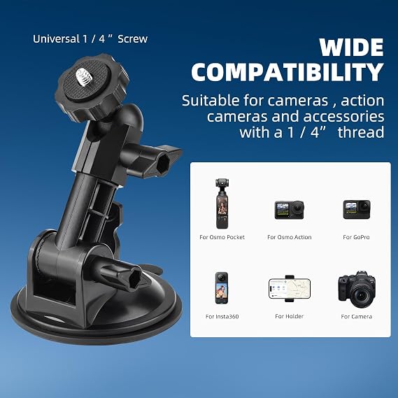 BRDRC Pocket 3 4 4P Suction Cup Mount, for Xtra Muse Car Windshield Window Dash Holder Kit with Expansion Adapter for Insta360 X6 X4 X5 Go 3S for GoPro Pocket 3 4 4P Action 6 5 Pro Nano Accessories