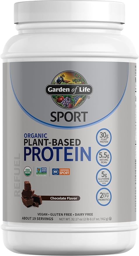 Garden of Life Organic Vegan Protein Powder with Probiotics, BCAAs, NSF Certified, Gluten Free & Sport, Non GMO, Sport Protein Powder, 19 Servings,