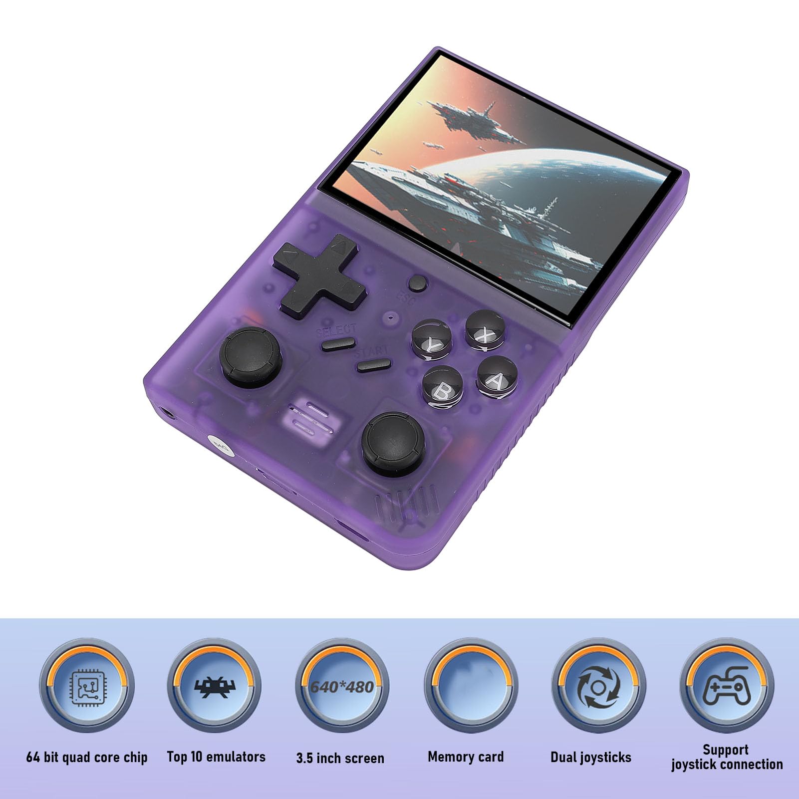 Handheld-Retro-Spielekonsole, Komfortables Design, Immersives Display für und Familie, Tragbare Videospielkonsole 3,5 Zoll für Reisen, Arbeit, Camping (Lila)