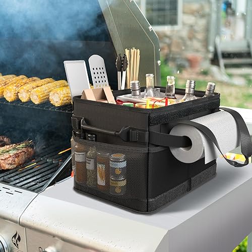 Miniatura 6 de HULISEN Carrito grande para parrilla con tapa y soporte para toallas de papel, organizador de barbacoa para parrilla al aire libre, organizador