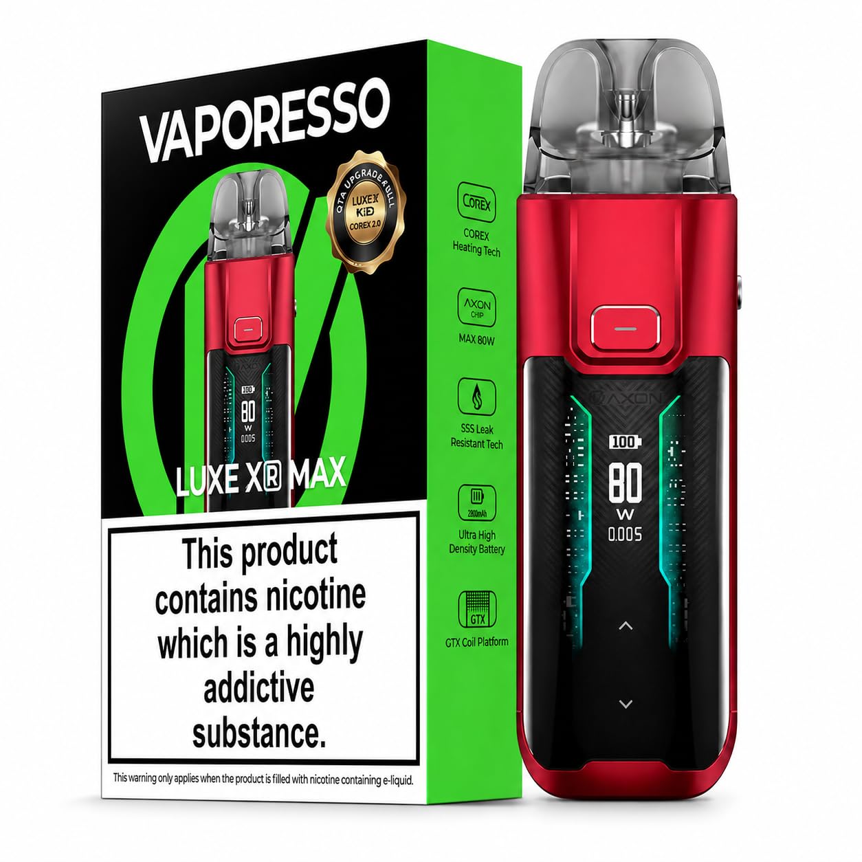 VAPORESSO LUXE XR MAX Vape Kit [Red] - Rechargeable Big 2800mAh Battery,  80W Output, GTX Mesh Coils, DTL/MTL Vaping, Refillable, E Cigarettes,  Starter Kit, No Nicotine No Liquid: Amazon.co.uk: Electronics & Photo