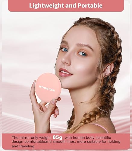 Miniatura 46 de WOBSION Espejo compacto de viaje, espejo portátil de maquillaje LED 1x/10x con aumento, espejo de bolsillo de mano de 2 lados, espejo pequeño de 3.5