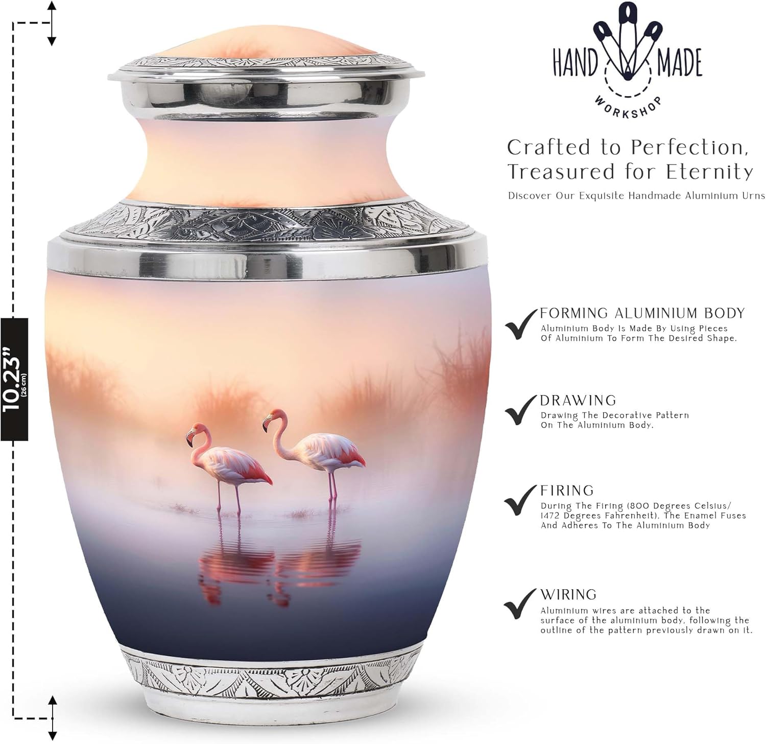 Beautiful-Flamingos-Lake Large Capacity Urn - Regal Rest for Adult Female - Elegant Memorial Funeral Urns for Human Ashes - Memorial Urns 10 Inch, Natural
