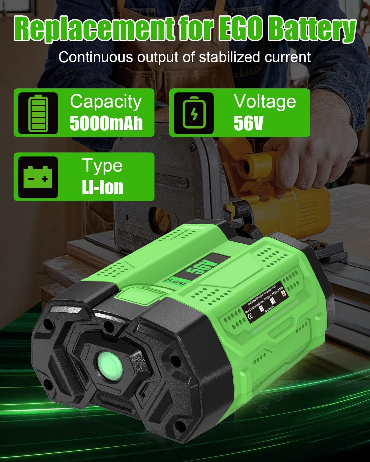 56V 5.0Ah Replacement for EGO Battery:High Capacity Lithium ion Battery Compatible with All EGO 56 Volt Tools and Chargers