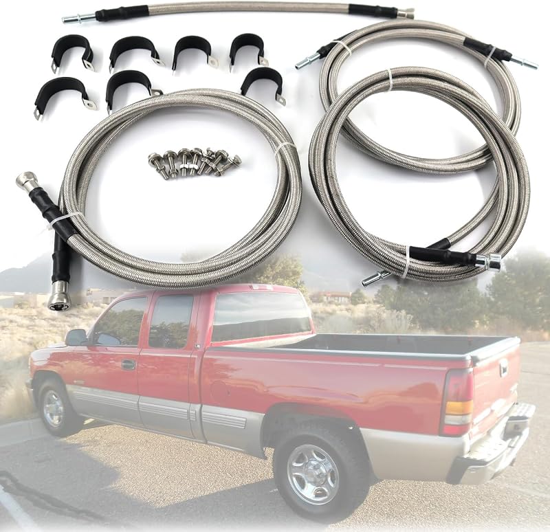 Kit de linhas de combustível com malha de aço inoxidável QHHR para Chevrolet Silverado e GMC Sierra – Conjunto com múltiplas linhas
