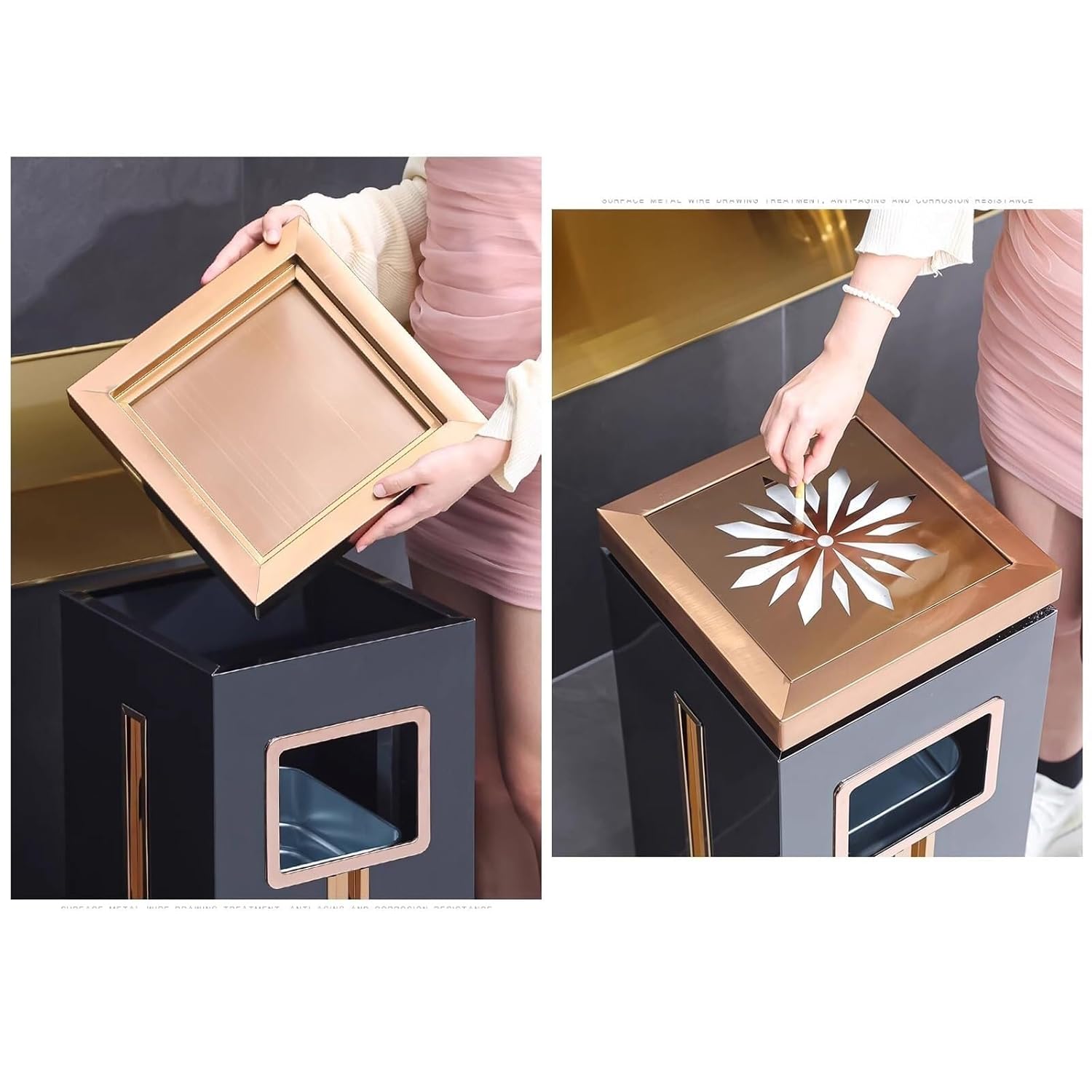 Commercial Stainless Steel Ashtray Trash Can for Hotel, Elevator Entrance, Shopping Mall, Outdoor Cigarette Butt Barrel, and Flame-Retardant Design(X-Large)