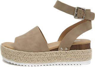 Soda Topic Women's Open Toe Buckle Ankle Strap Espadrille Flatform Wedge Sandals - Trendy Comfortable Casual Shoes