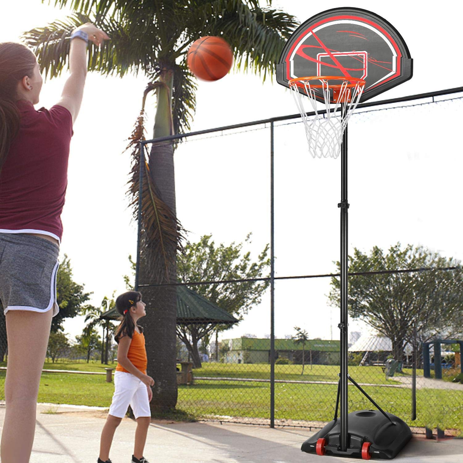 Yaheetech Panier de Basket Hauteur Réglable 170 cm à 230 cm Portable pour Extérieur avec Panneau Panier de Basket sur Pied Noir