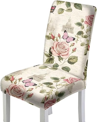 Miniatura 2 de Rnyleeg Red Rose Butterfly Chair Covers for Living Room No Arms Stretch Dining Chair Covers Set of 1 Soft Washable Kitchen Chair Protector Cover