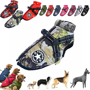 Waterproof Winter Jacket with Built-in Harness, Dog Jacket with Harness, Waterproof Dog Coat with Harness, Warm Vest Dog Clothes X-Large,Green-A