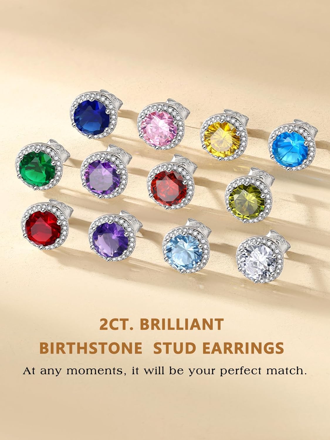 Bestyle Authentic 925 Sterling Silver 2 Carat Birthstone Earrings for Women, More Sparkle Heart/Round Solitaire Diamond Studs Earrings, Great Birthday/Christmas/Anniversary Jewelry for Wife Mother - Image 7