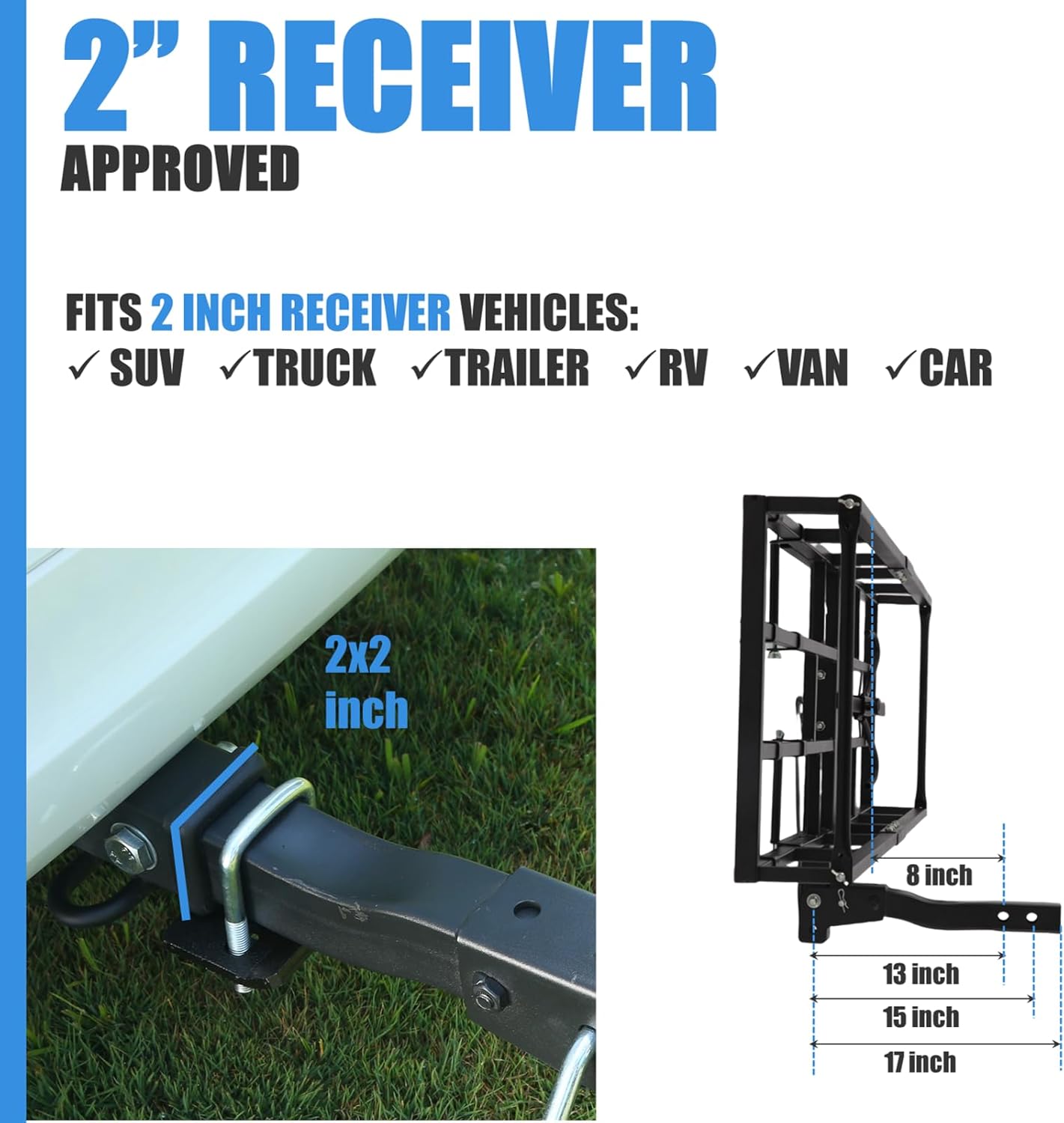Hitch-Mount Bike Rack for Ebike Heavy-Duty - Comes with Cargo Carrier Fits 2 Electric Fat-Tire Mountain Bicycles Fits 2" Receiver for Car SUV Truck RV Minivan (Blue)
