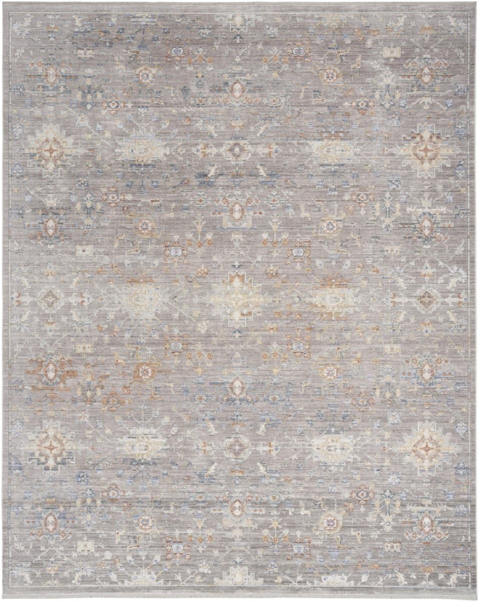 8 x 10 ft. Oriental Power Loom Distressed Area Rug with Fringe Ivory Blue & Gray