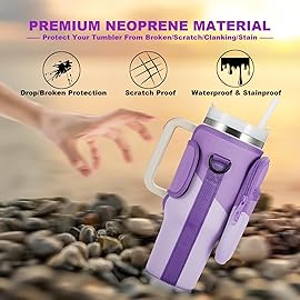 BULKITEM Water Bottle Carrier Bag with Phone Pocket for Gradient Purple Stanley 40 oz Tumbler with Handle, Insulated Neoprene Cup Holder Pouch Strap for Valentines Stanley Cup Accessories