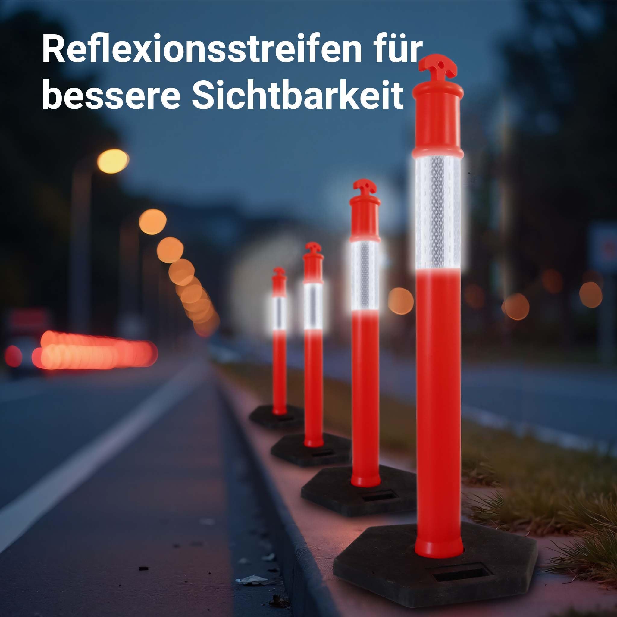 Wiltec 2x Absperrpfosten 110 x 42 x 42 cm aus PE, Sperrpfosten mit Reflexionsstreifen, mobile Absperrung für Verkehr, Aufprallschutz für Fahrzeuge