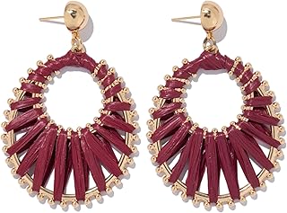 Gold Raffia Dangle Drop Earrings Boho Statement Summer Beach Fun Jewelry