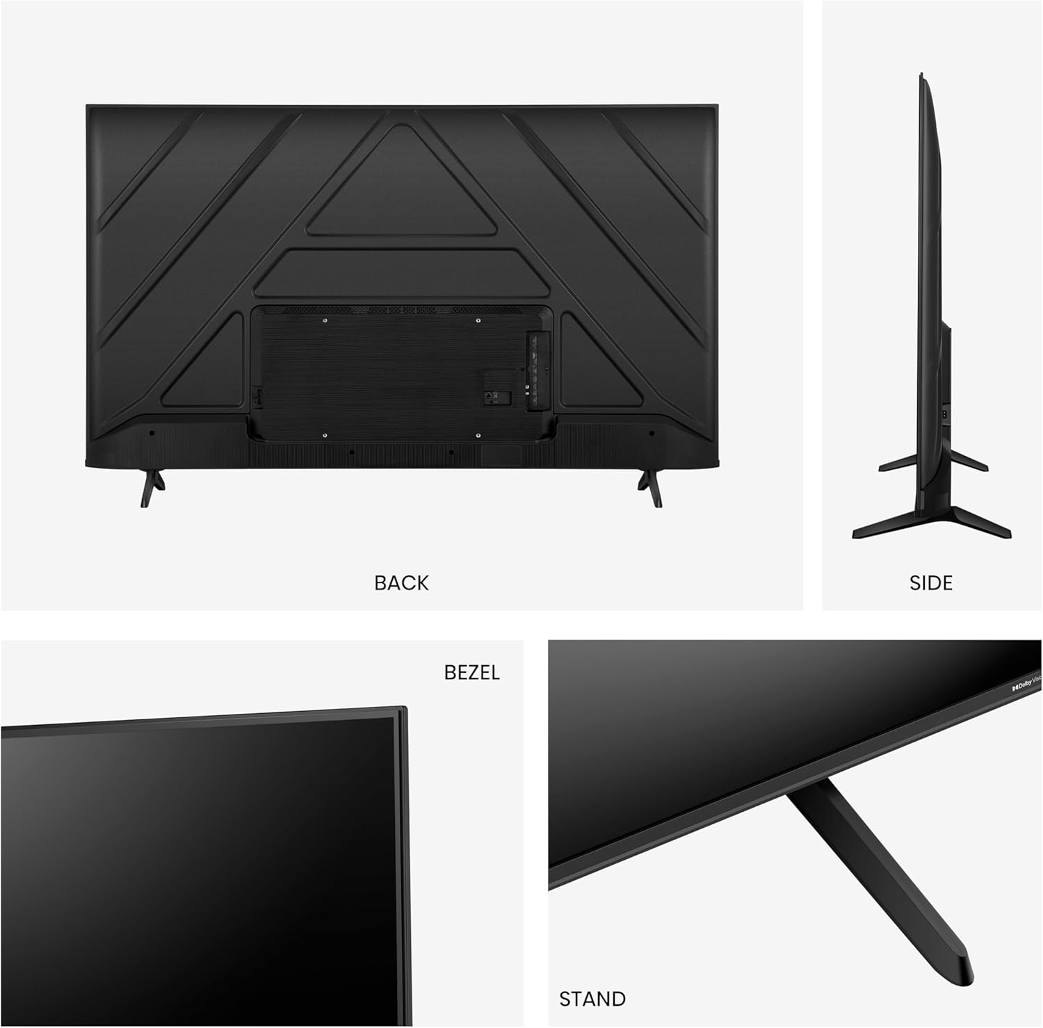 Comparison table of Hisense E6N and E7N series TVs, showing specifications like screen size, category, refresh rate, color, Dolby Vision, Dolby Atmos, Game Mode, Voice Assistants, Smart Home Ready, Airplay2, HDMI, and energy-saving features.