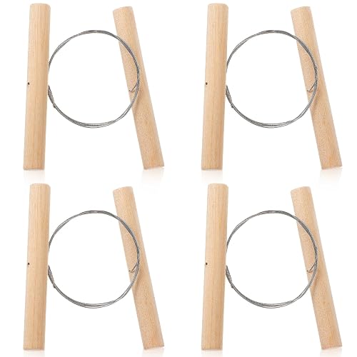 4 Pcs Clay Cutters, Pottery Wire Tools Wire Cheese Cutter Clay Tools Pottery Trimming Tool Clays Accessories for Ceramics Tool Earthenware Clays Sculpting Plasticine Dough Mud Line (Wood Color)