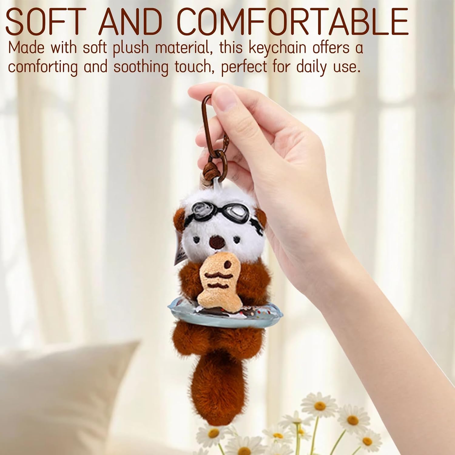 Tizee Plush Keychain Otter Charm for Women Teens & Animal Lovers | for Handbags Purses Backpacks & Car Keys | Birthday Gift