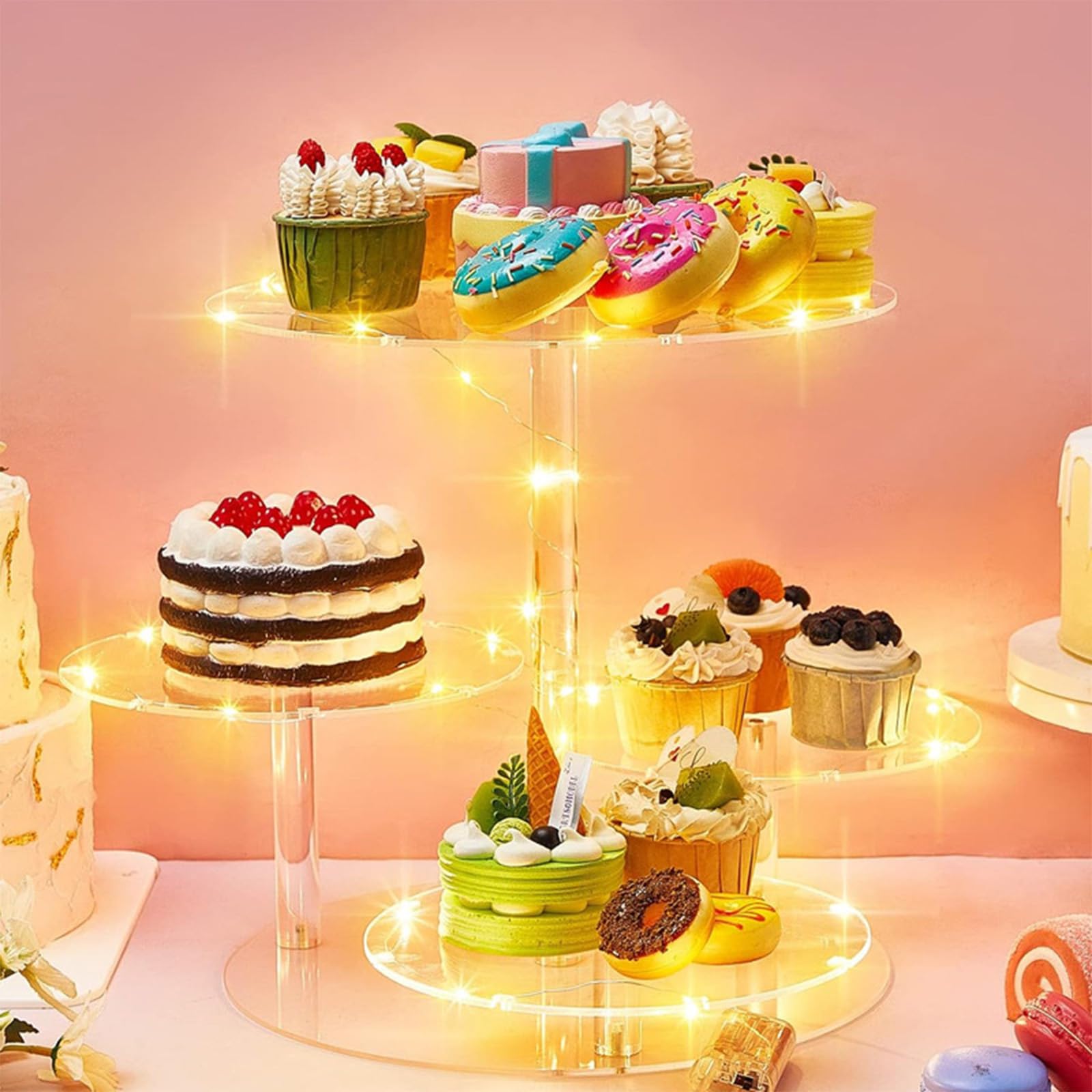 Alzata Per Torte A 2 Livelli In Marmo E Metallo – Porta Cupcake Rettangolare 39x26x18 Cm