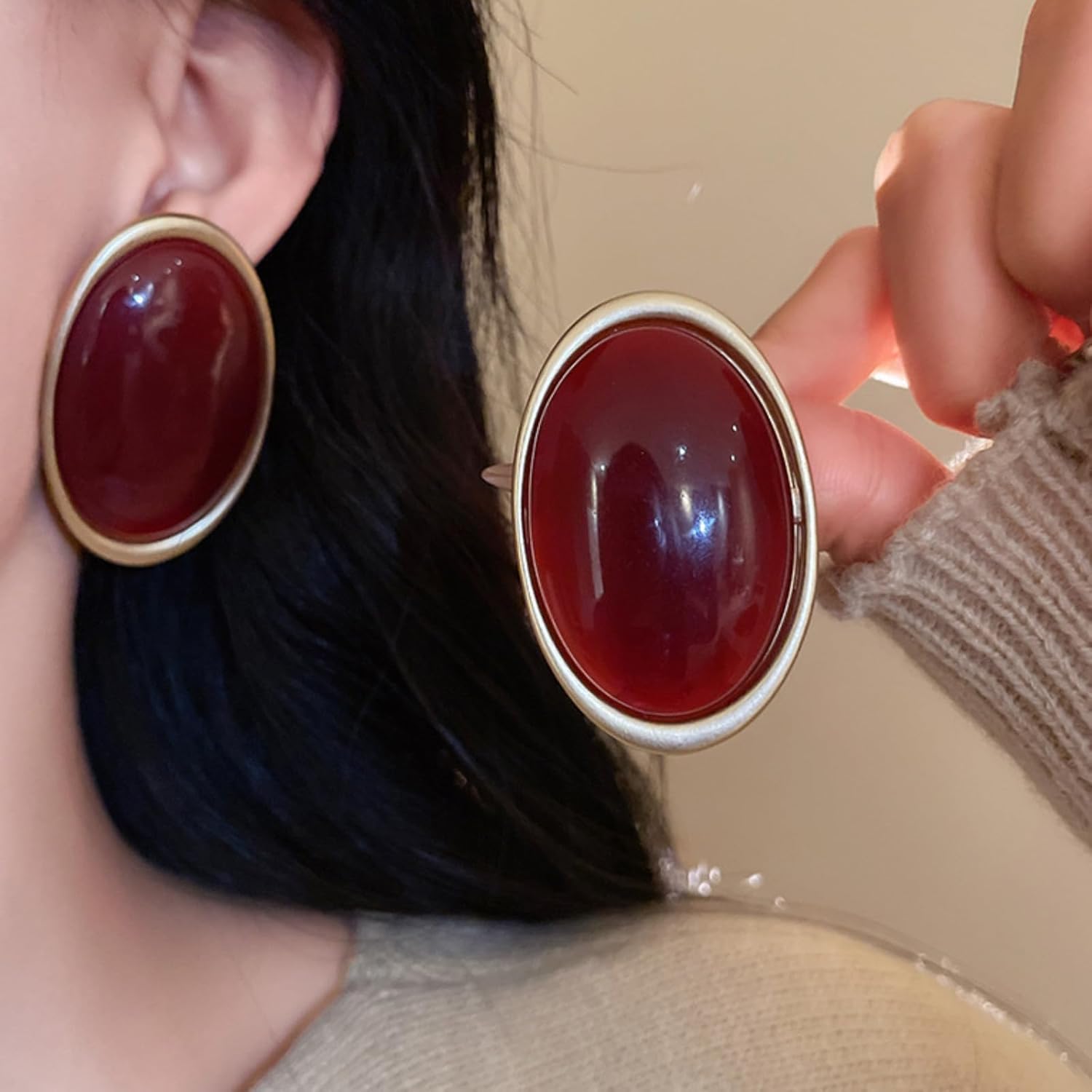 Chunky Statement Earrings for Women Black and Gold Earring Oval Dangle Studs Geometric Vintage Black Gold Earrings Bold Statement Jewelry Accessories - Image 3