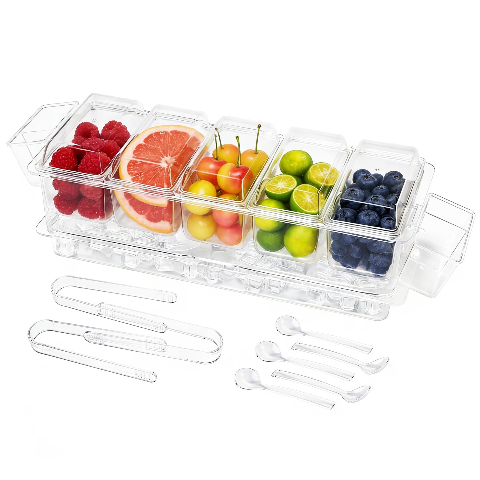 IVYHOME Chilled Condiment Server | Taco Bar Serving Set for Party | Chilled Condiment Tray with Lid and 5 Removable Compartments