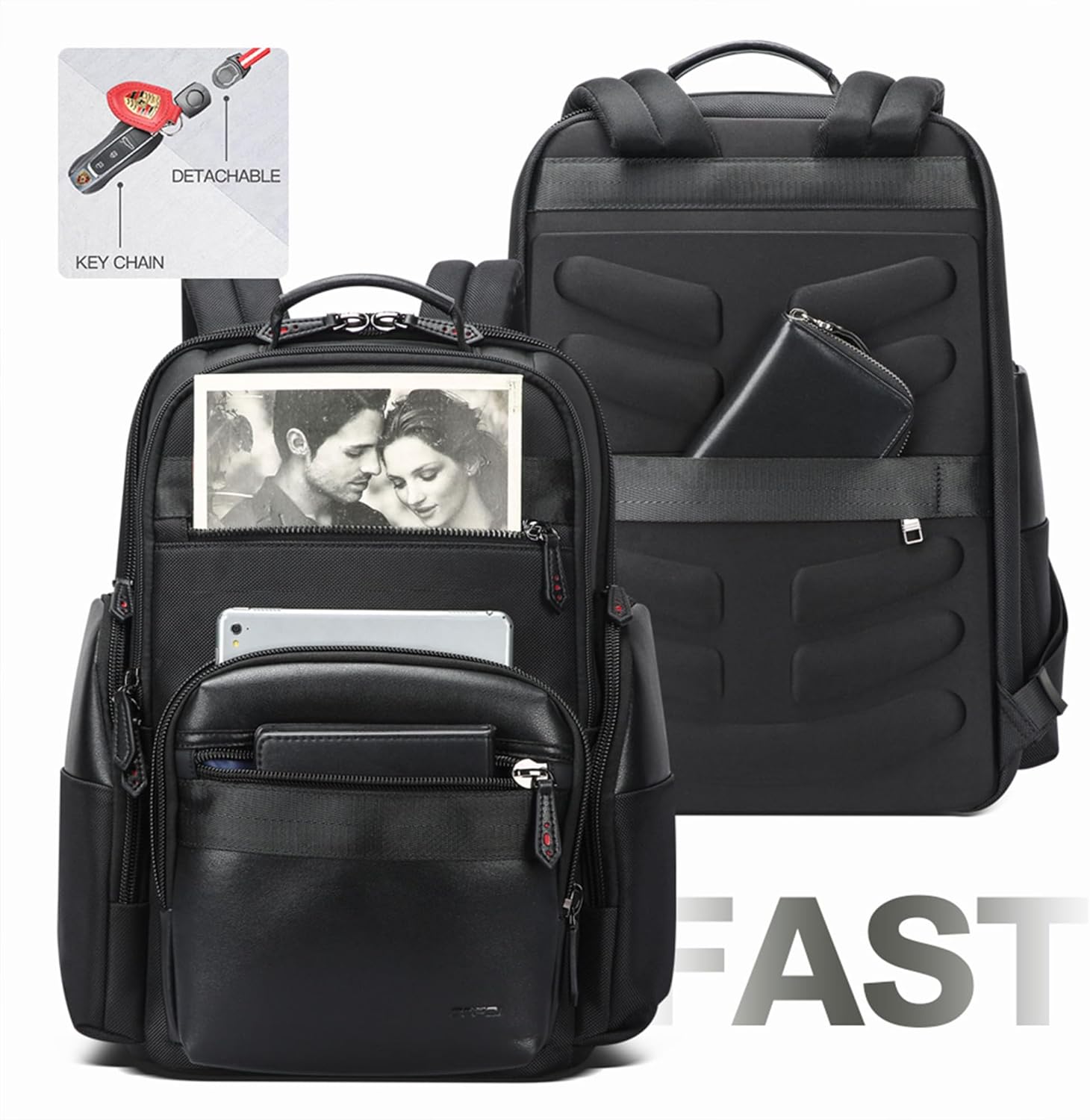 BOPai 30L Travel Backpack for Men Business Laptop Backpack 15.6 inch Computer bagpack with USB Charging Water-Resistant Rucksack Black
