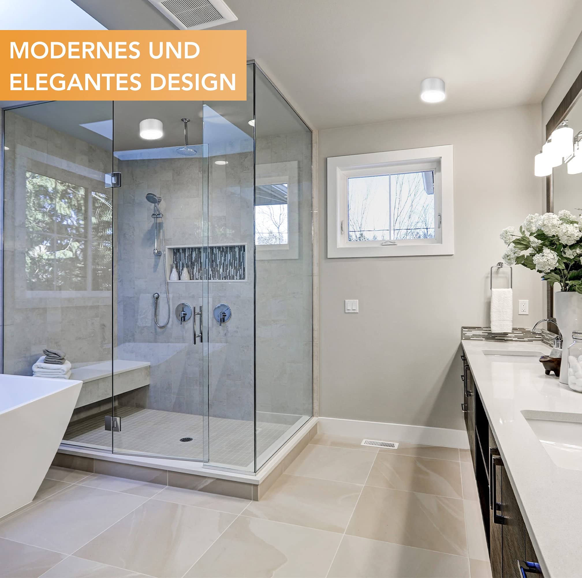 TEVEA Premium Aufbauspot Deckenleuchte Flach | Led Modul IP44 230V 7W 3 Step Dimmbar austauschbar | Deckenspot auch fürs Bad | 5er Pack (Silber - Warmweiß)