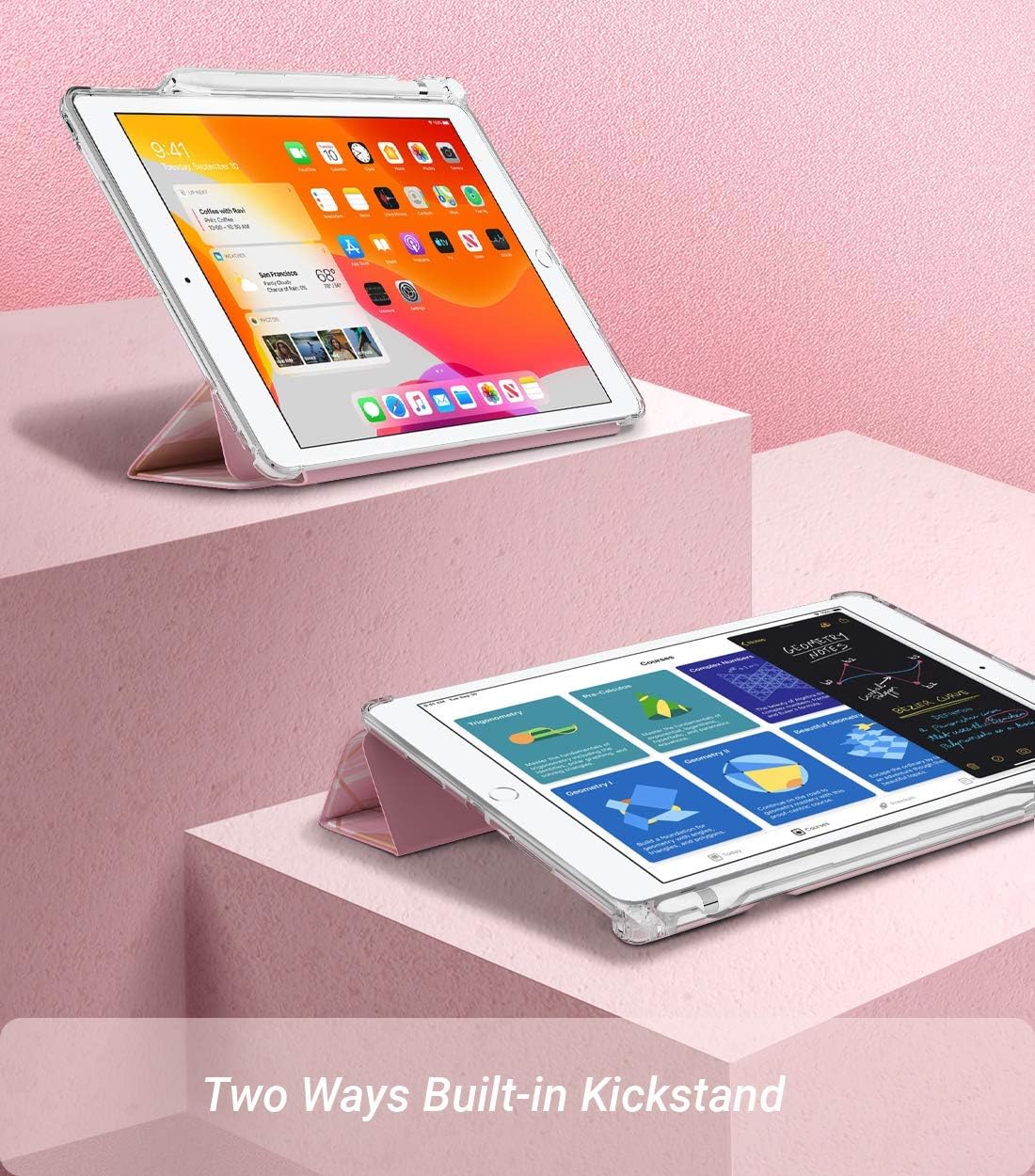 Popshine Marble Lite Case Designed for iPad 10.2 9th Generation (2021) / 8th Gen (2020) /7th Gen (2019), Smart Cover with Pencil Holder, Flexible Clear TPU, Slim Fit Trifold Folio, Liquid Marble Pink