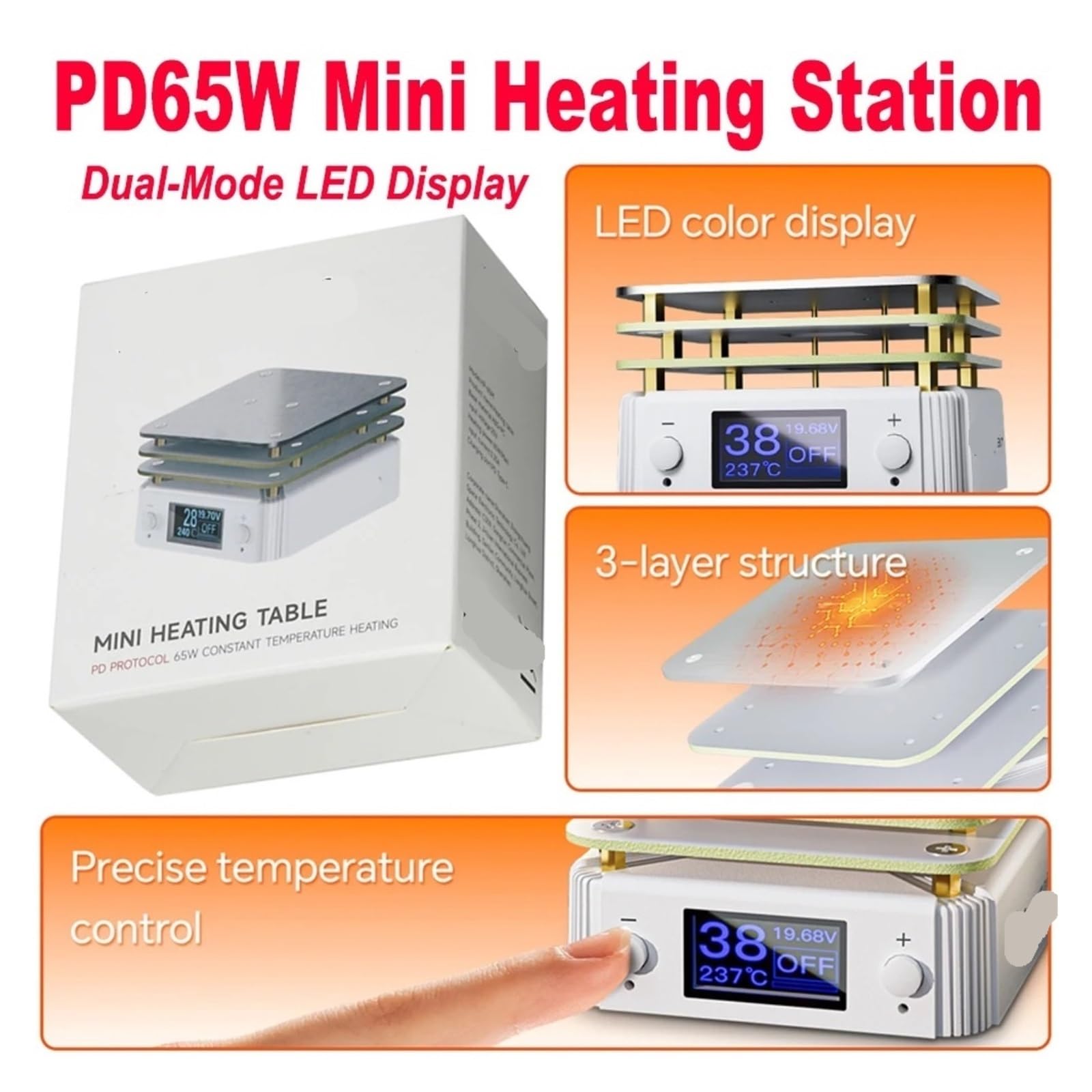 Precalentador inteligente de placa caliente SMD de 65 W, mini mesa de temperatura constante con panel de pantalla digital OLED