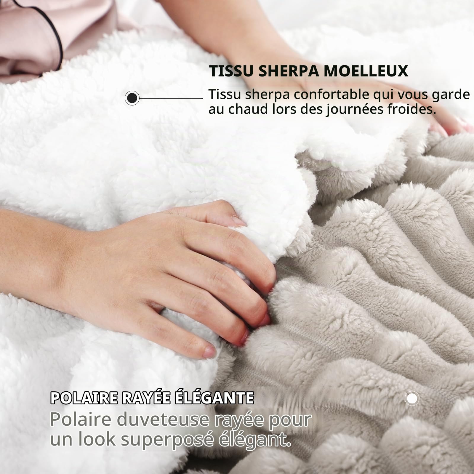 RUIKASI Couverture Polaire Hiver en Sherpa Doux 150x200 Beige pour 2 Personnes Chaude