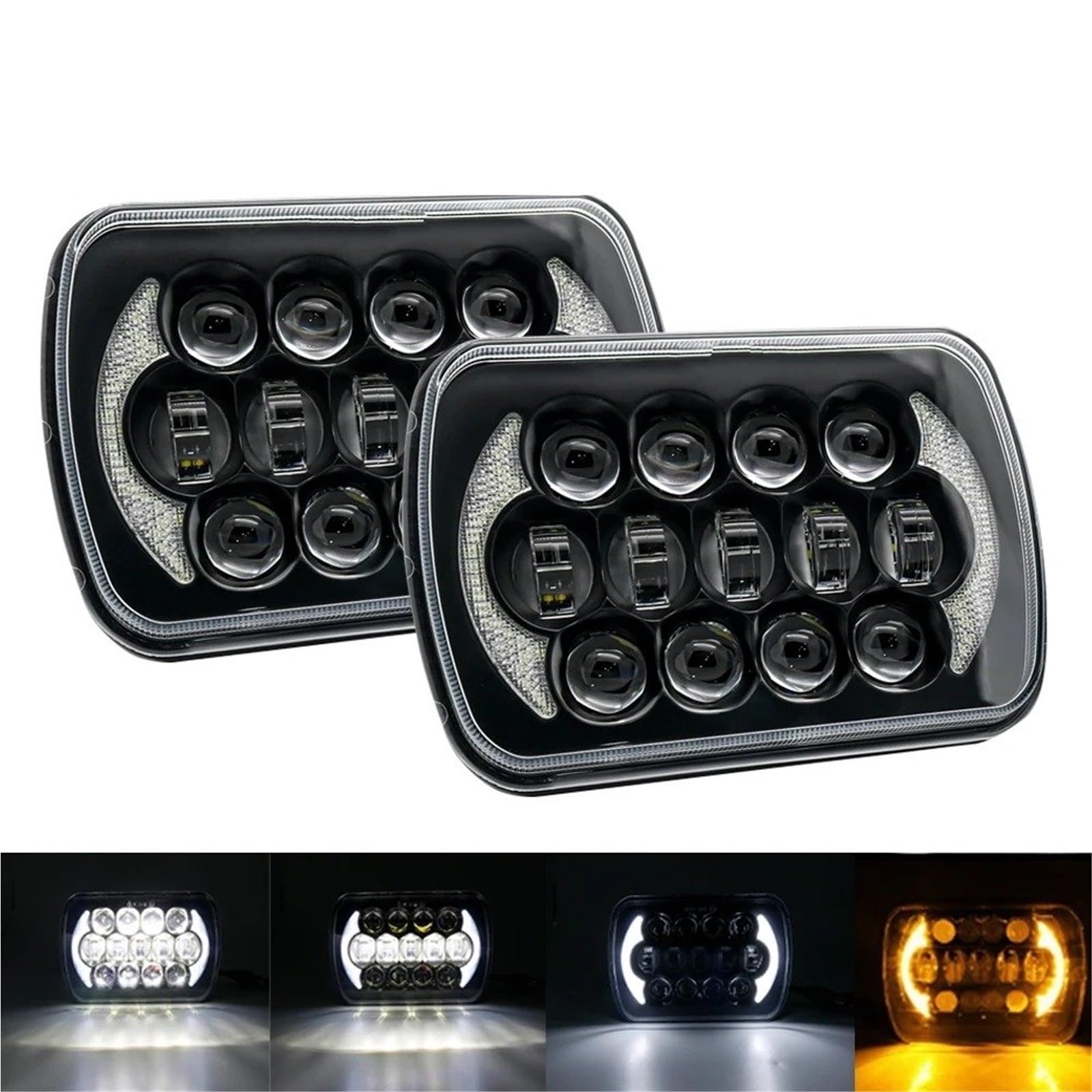 Fari Anteriori Faro Anteriore LED Quadrato 7x6'' 5x7 Pollici Halo Hi-Lo Per Jeep Per Cherokee XJ Per Wrangler YJ Fuoristrada Camion H6054 H5054(1 piece black B)