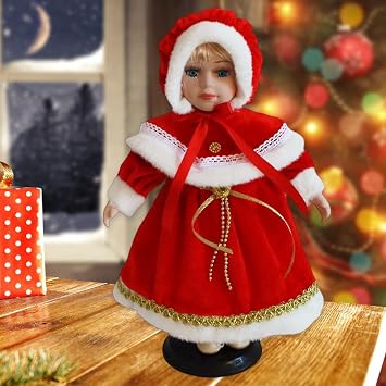 Simhoa 12 inch Elegant Porcelain Doll in Red Dress, Victorian Display Figure, Beautiful Ceramic Standing Doll for Home Decor, Christmas Birthday Gifts for Kids Women