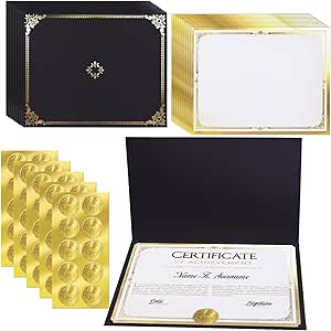 75 Pcs Certificate Paper Kit, 25 Gold foil Border Award Certificate Holders &amp; 25 pcs 8.5x11 Inches Certificate Paper &amp; 25 Certificate Seals Stickers for Graduation Diploma, Award Accomplishment.