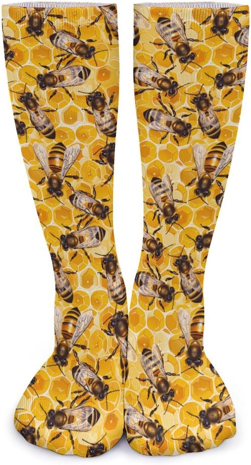 Ho-neys-Bees Hive Knee High Socks Casual Long Stockings Over Calf Sock Tube for Women Men