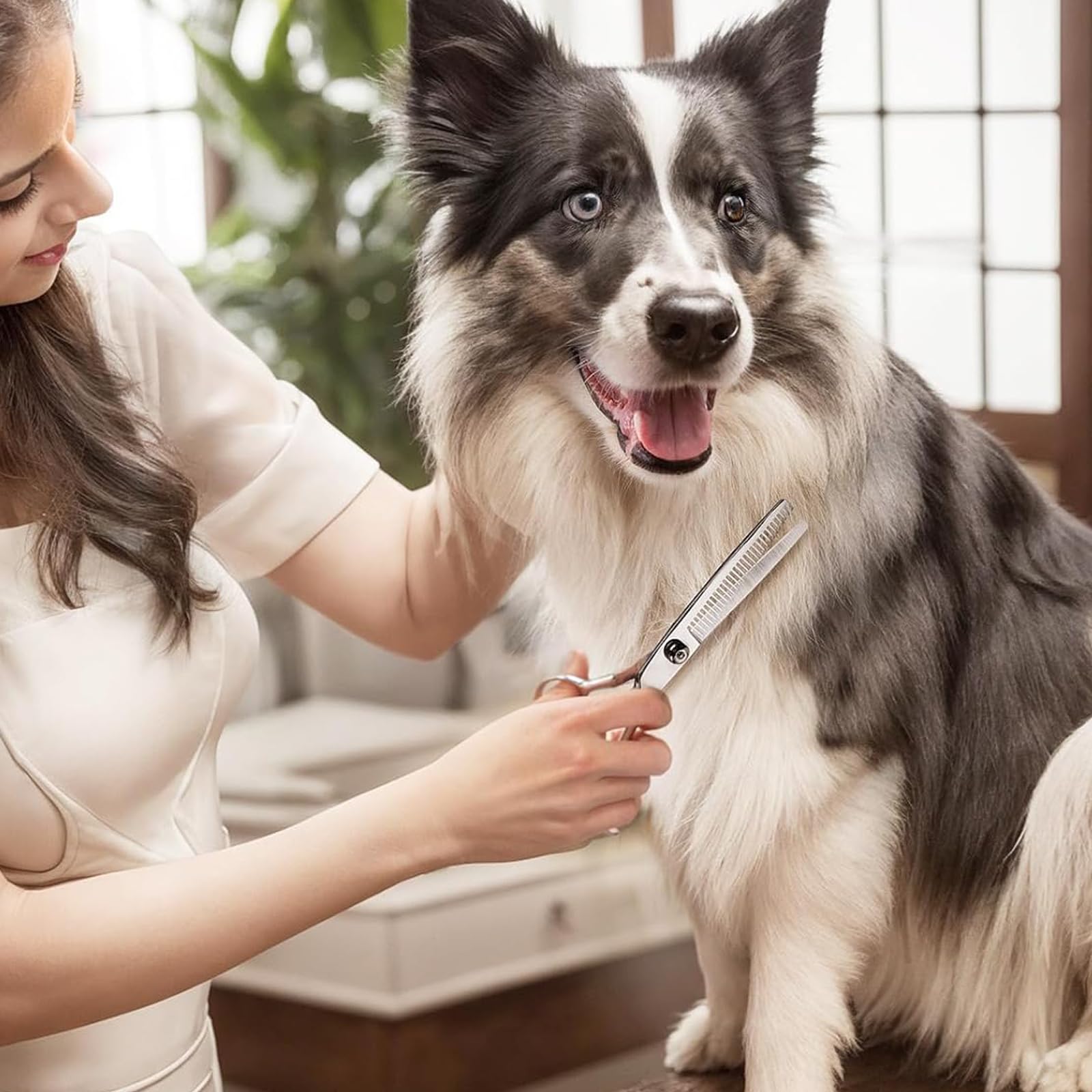 Jimkply Haustierfriseur-Set, Enthält 1 Kamm, 1 Tuch, 1 Ausdünnschere, 1 Gerade Schere, 2 Gebogene Scheren, Haustierhaarpflege, für langes Haar, kurzes Haar, Hunde, Katzen, Kaninchen