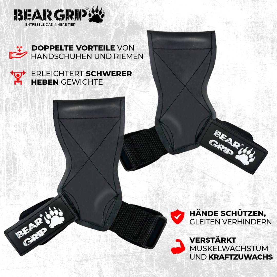 BEAR GRIP Multi-Grip-Riemen/Haken, hochwertige strapazierfähige Gewichthebergurte/Handschuhe.