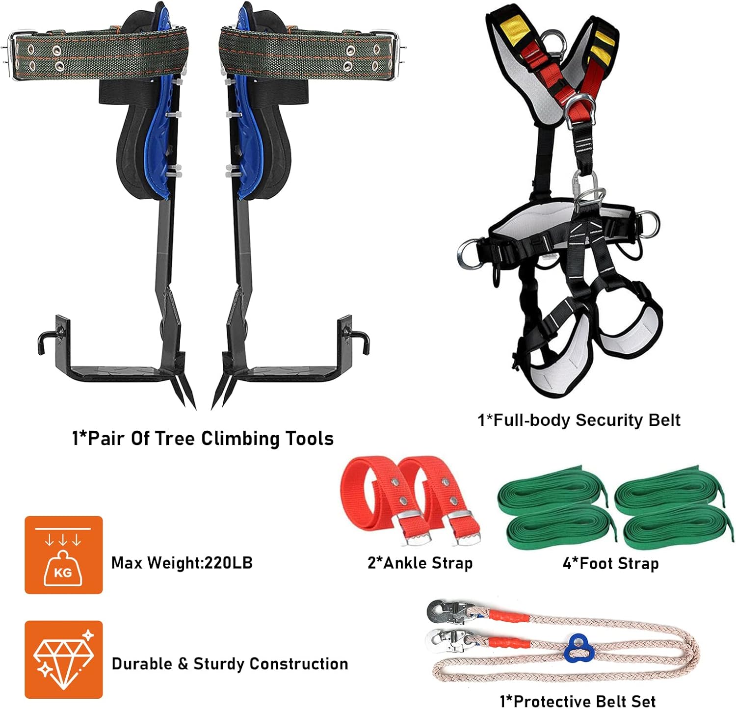 TWSOUL Tree Climbing Spike, Climbing Spike with Climbing Seat Belt and Extra Multi-Functional Belt for Outdoor Jungle Survival Fruit Picking, Blue : Sports & Outdoors