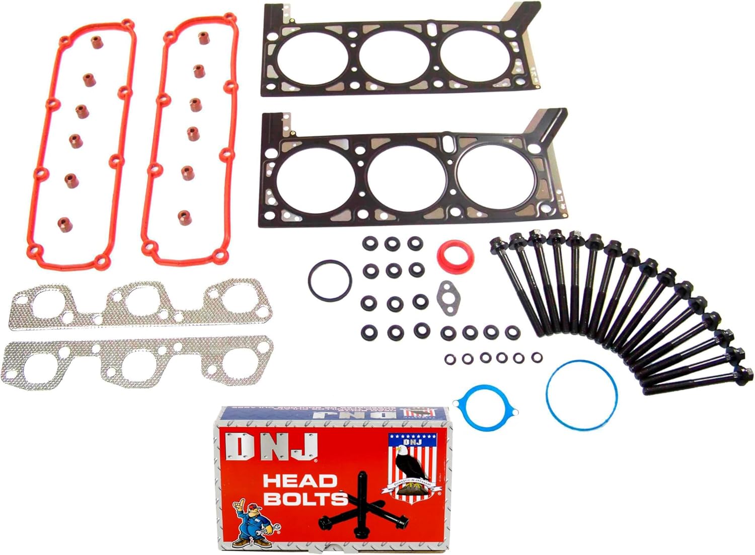 DNJ HGB1168 Cylinder Head Gasket set with Head Bolt Kit For 2007-2011 Jeep Wrangler 3.8L 3778cc 231cid V6 OHV